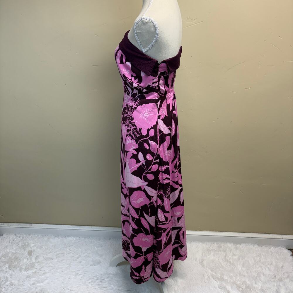Anthropologie Jo Faulkner Strapless Pink Red Floral Dress Size 10 - Picture 5 of 8